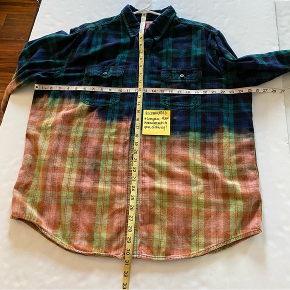 Jimi Hendrix Plaid Flannel Shirt Mens XL Unisex Bleached Handmade Green Blue - Picture 7 of 12